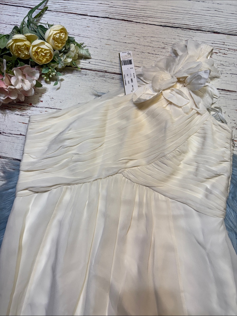 Ann Taylor Ivory Silk One Shoulder Bridesmaid Dress sz 10 - Picture 2 of 11